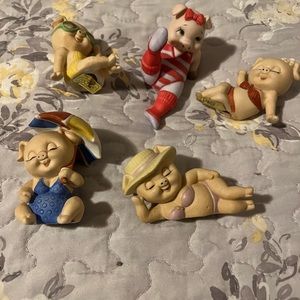 Vintage 1980 Enesco Anthropomorphic Sunbathing Beach Babe Pig Figurines Lot Of 5